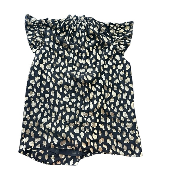 Rebecca Taylor Sleeveless Leopard Metallic Silk-Blend Top in Black Combo Sz Med - Picture 6 of 10